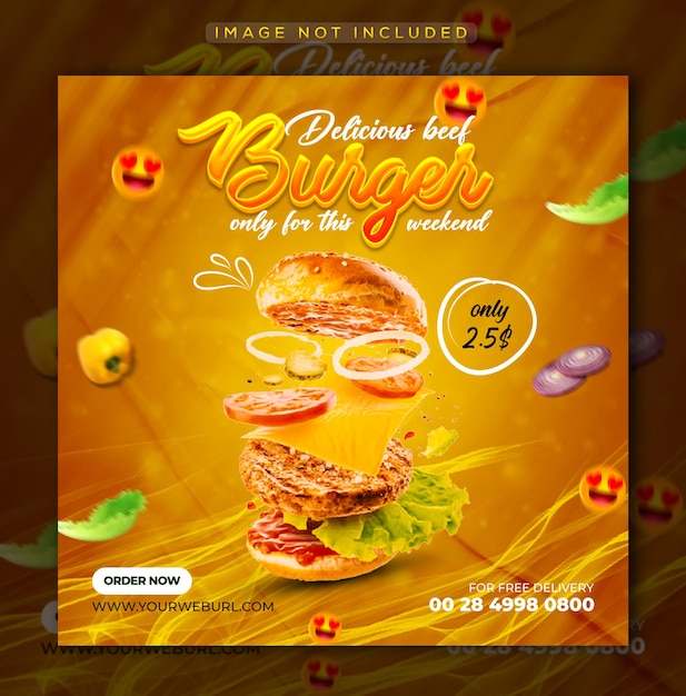 Delizioso fast food e menu del ristorante social media post promozionale modello di progettazione psd premium