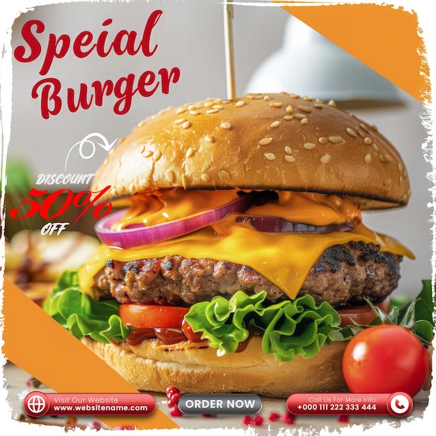 PSD delicious fast food special burger social media post template