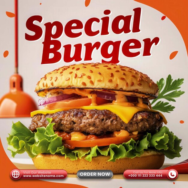 PSD delicious fast food special burger social media post template