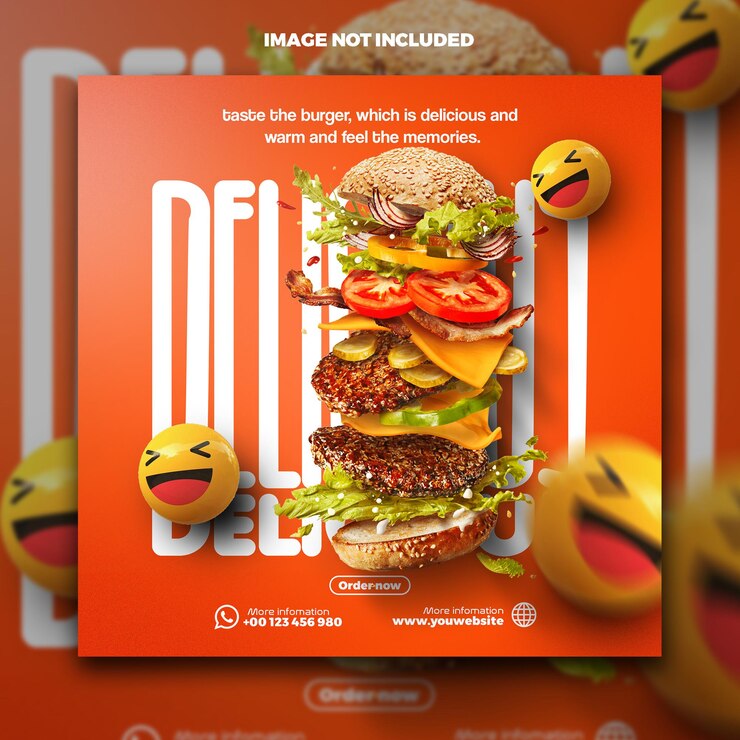 PSD delicious and filling burger social media template instagram post