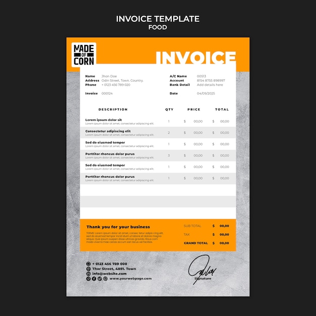 PSD delicious food  invoice template