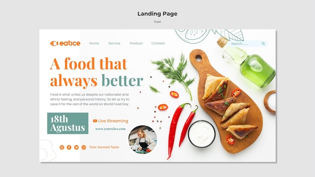 PSD delicious food landing page template