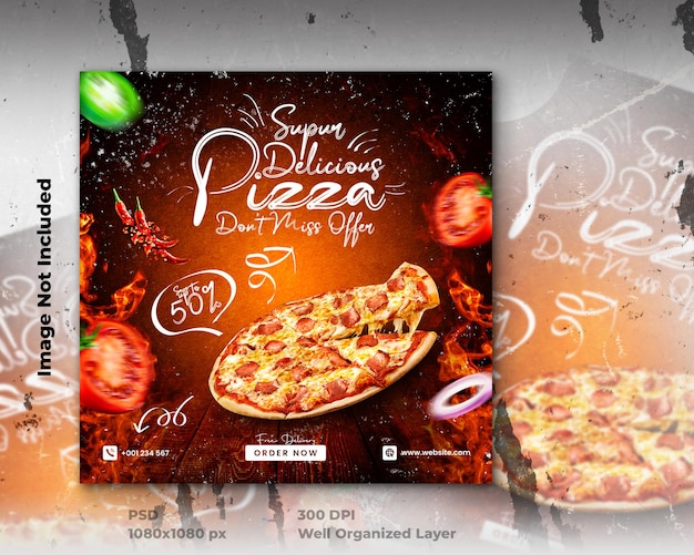 PSD delizioso menu di cibo e deliziosa pizza modello di banner sui social media