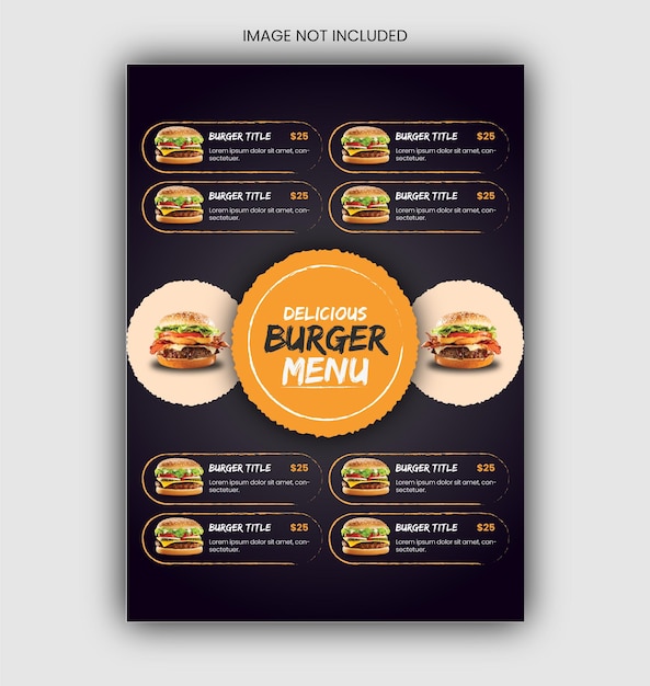 Delicious Food Menu Design or Flyer Design Template in Dark Color