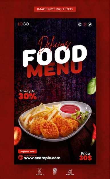 Delicious food menu instagram and facebook story template