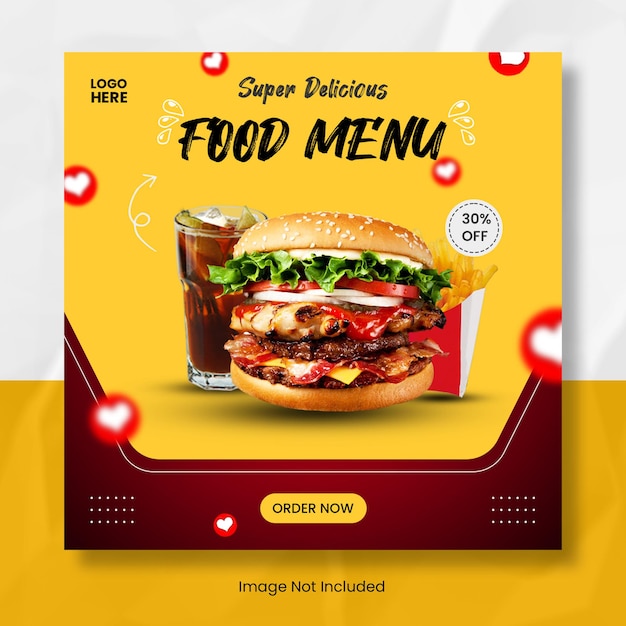 Delicious food menu instagram post banner template