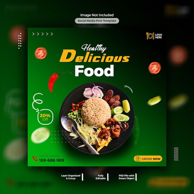 맛있는 음식 메뉴 Instagram 및 소셜 미디어 프로모션 광장 배너 템플릿