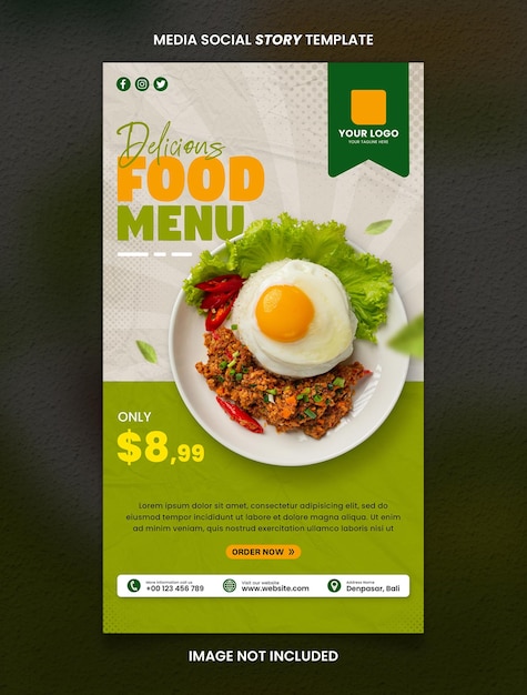 PSD delicious food menu media social story post template