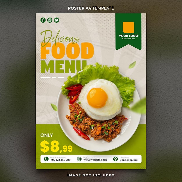 Delicious Food Menu Poster A4 or Banner Template