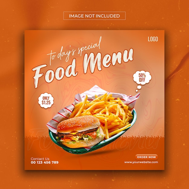 PSD delicious food menu and promotion social media post and instagram banner template