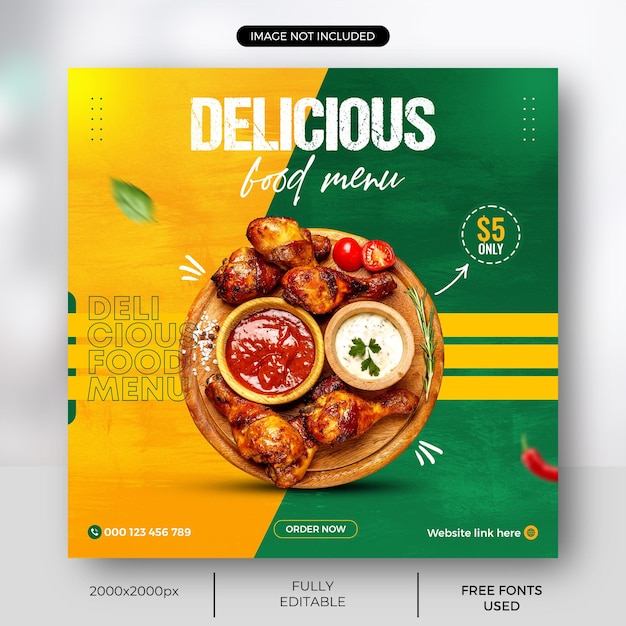 Delicious food menu or restaurant social media post template