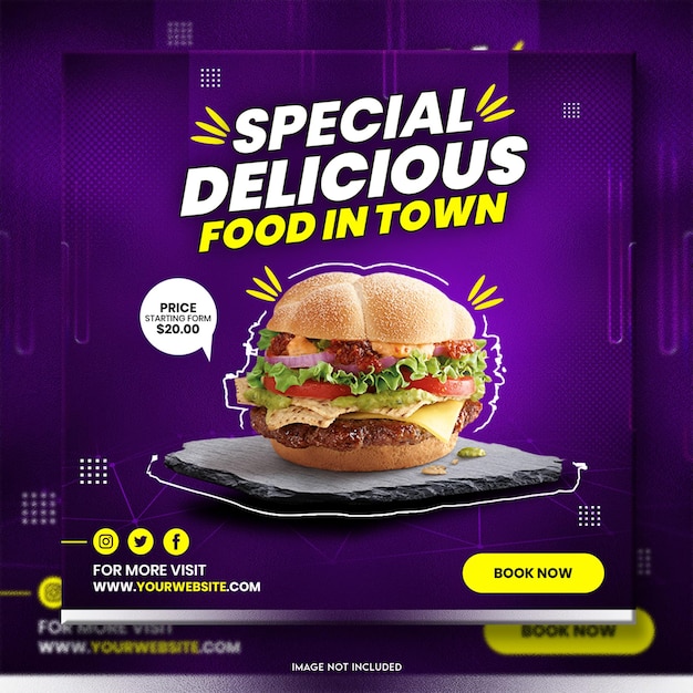 PSD 맛있는 음식 메뉴 소셜 미디어 배너 및 instagram 게시물 템플릿 디자인