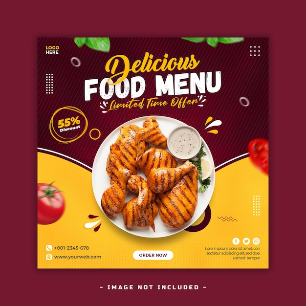 Modello di banner per social media con menu di cibo delizioso psd