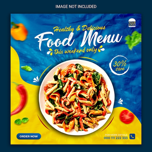 PSD design del post sui social media del menu di cibo delizioso.