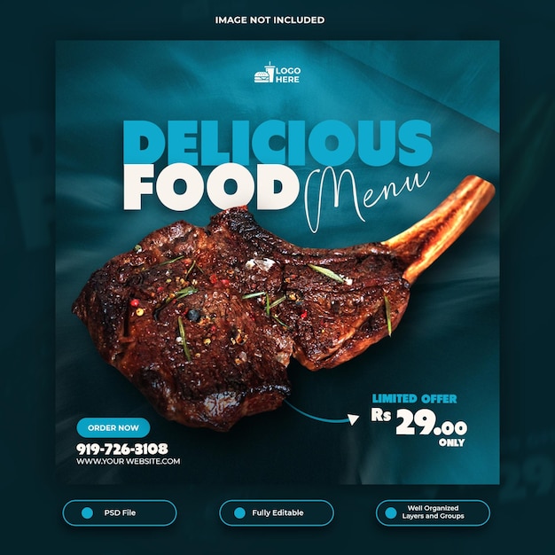 PSD delicious food menu social media post or instagram post template