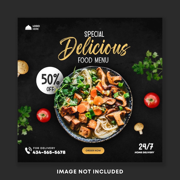 Delicious food menu social media post square banner template