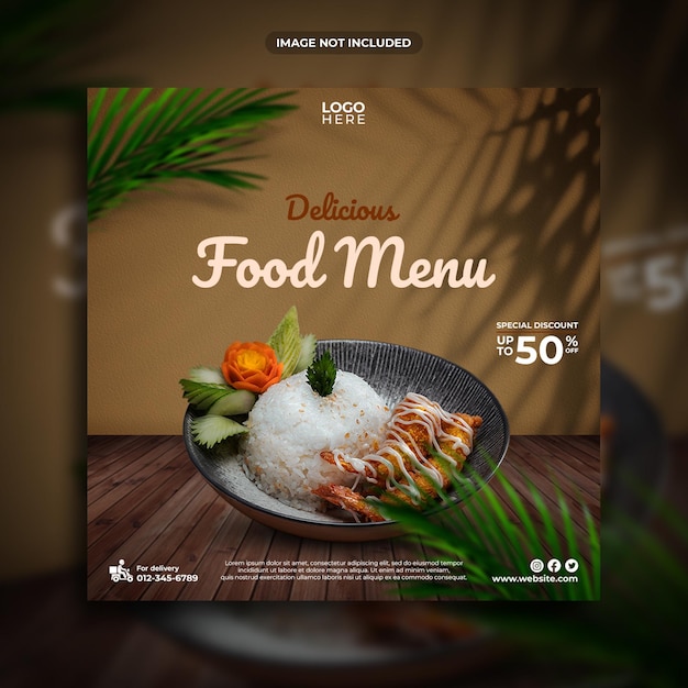 おいしい料理メニューソーシャルメディア投稿テンプレート