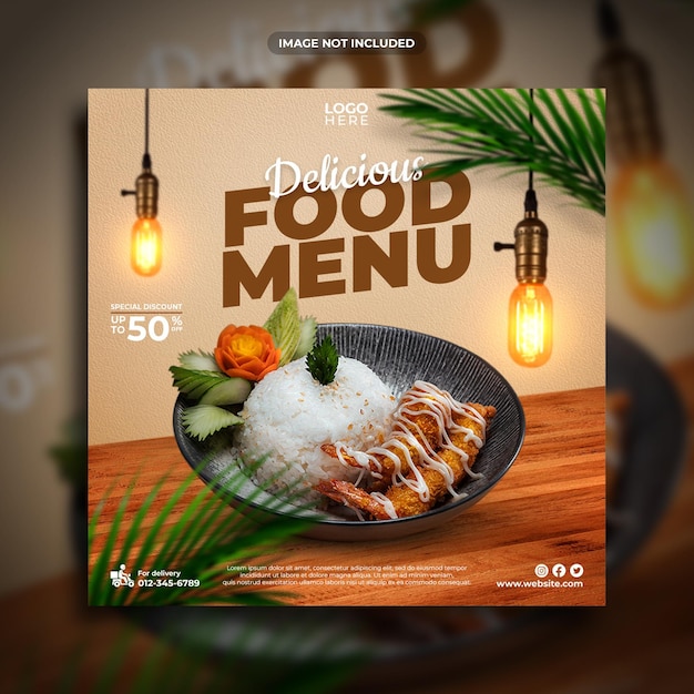 おいしい料理メニューソーシャルメディア投稿テンプレート
