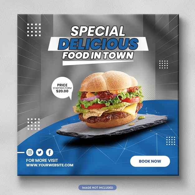 Delicious food menu social media post or web banner design