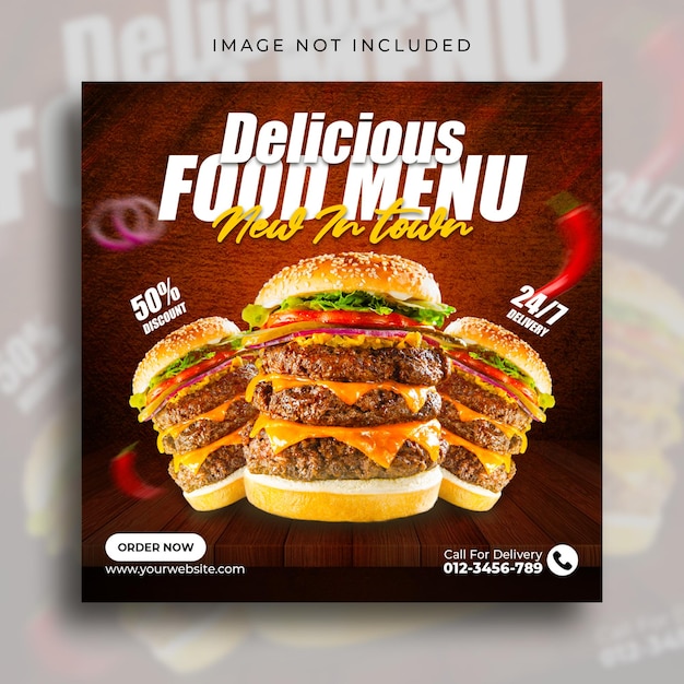 PSD delicious food promotion social media banner template