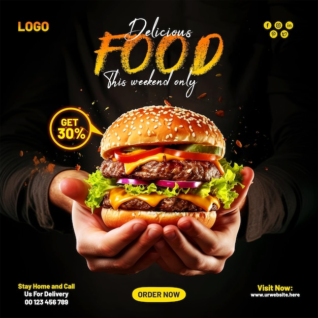 PSD delicious food promotional banner for social media