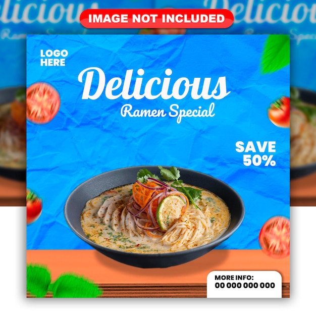 Cibo delizioso ramen menu speciale social media post e web banner