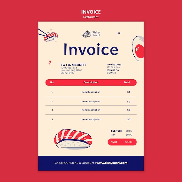 Delicious food restaurant invoice template