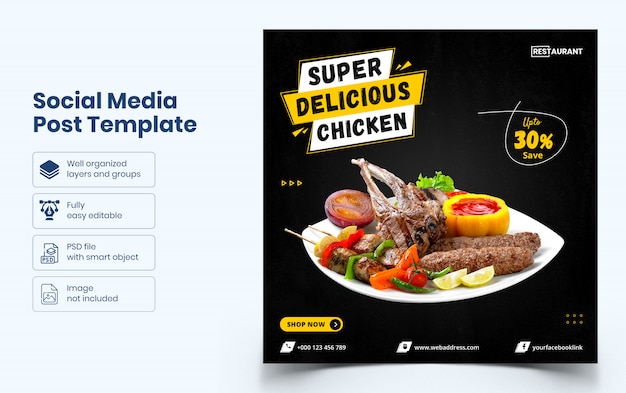 PSD 맛있는 음식 판매 소셜 미디어 배너 템플릿