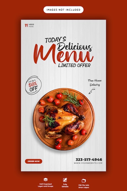 Delicious food sales menu instagram and facebook story template