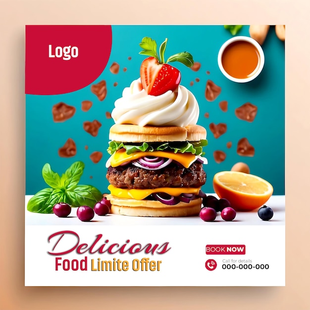 Delicious food social media post banner template ai generated