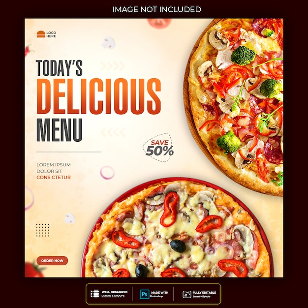 Delicious food social media post template premium psd