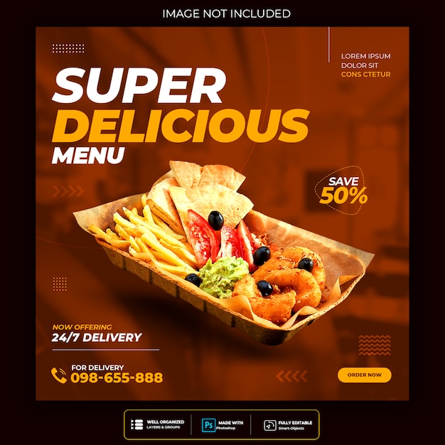 Delicious food social media post template 