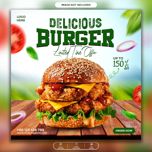 PSD delicious food social media promotion and banner post design template