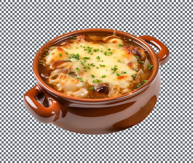 Delicious french onion soup isolated on transparent background