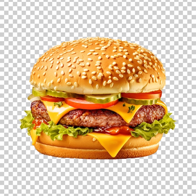 Delicious fresh beef burger isolated on a transparent background