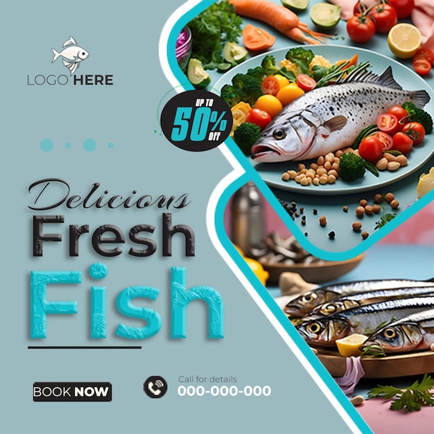 PSD delicious fresh fish banner for social media post aigenerated