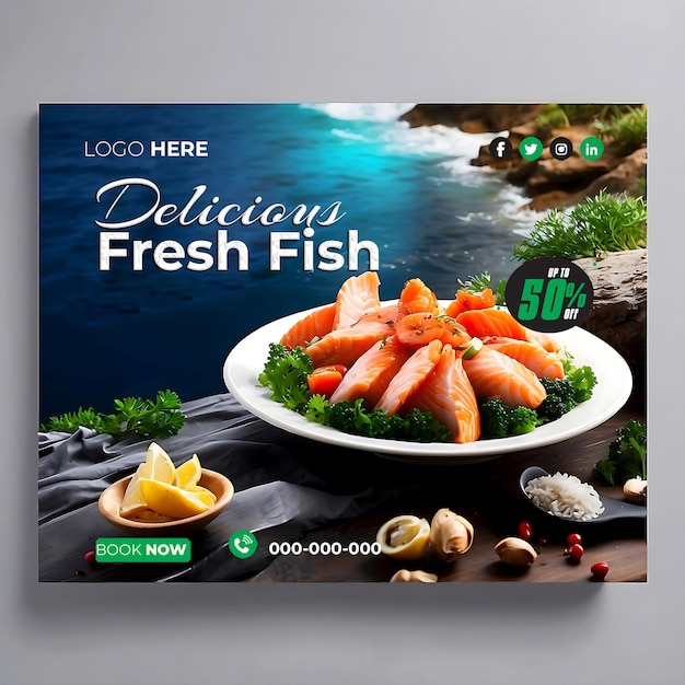 Delicious fresh fish banner for social media post aigenerated