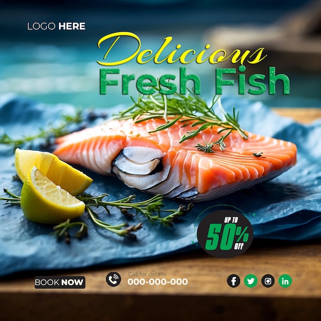 Delicious fresh fish banner for social media post aigenerated