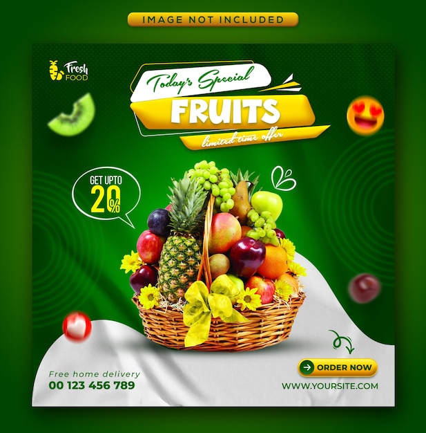 Delicious Fresh Fruits social media instagram post en webbannersjabloon