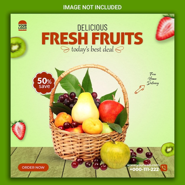 Delicious fresh fruits social media post