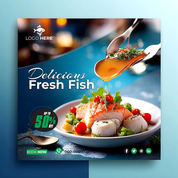 PSD delicious fresh sea fish banner for social media post aigenerated