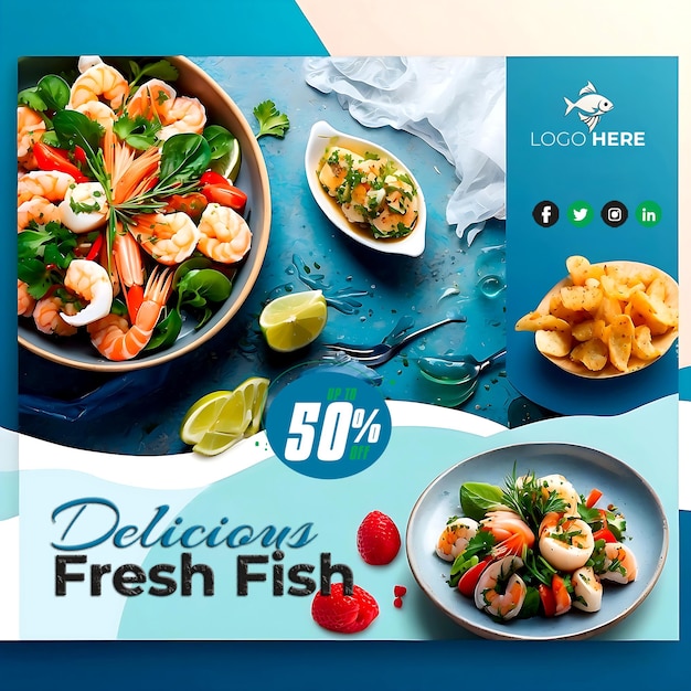 PSD delicious fresh sea fish banner for social media post aigenerated