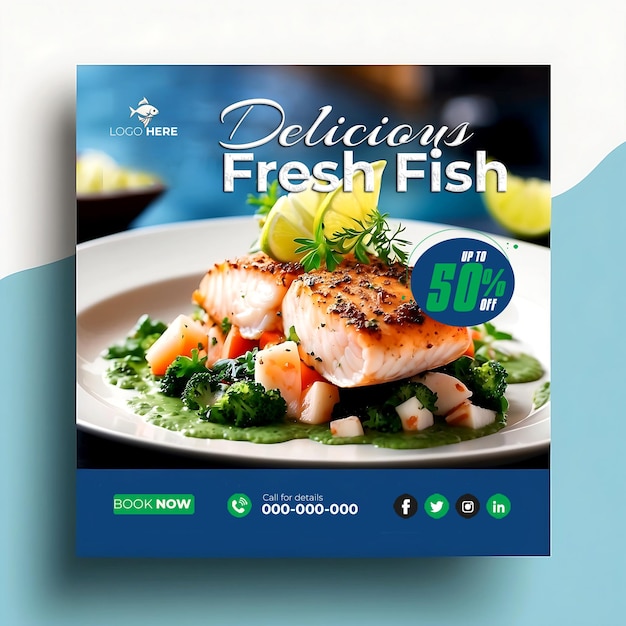 PSD delicious fresh sea fish banner for social media post aigenerated