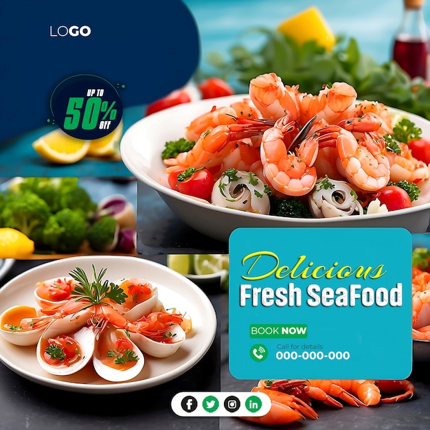 Delicious fresh sea fish banner for social media post aigenerated
