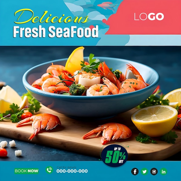 PSD delicious fresh sea fish banner for social media post aigenerated