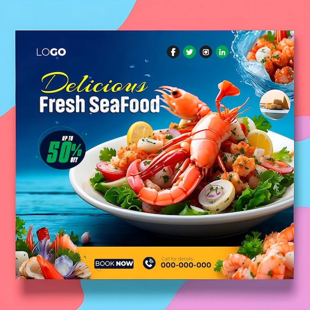 PSD delicious fresh sea fish banner for social media post aigenerated