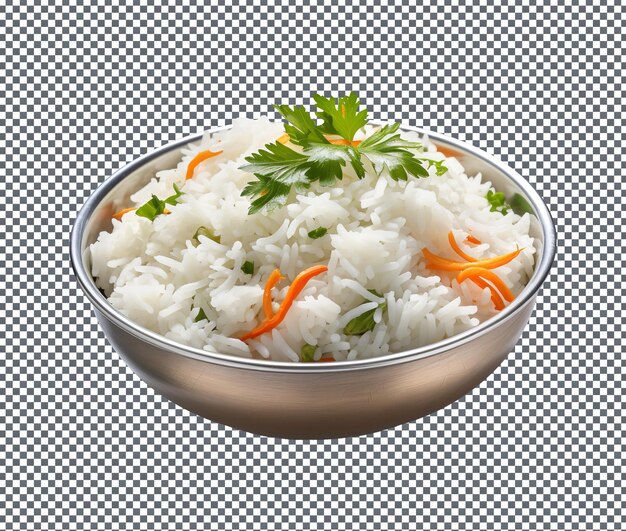 Delicious and fresh vegetable white cooked rice isolated on transparent background