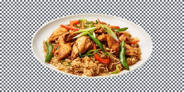PSD delicious fried chicken rice plate isolated on transparent background
