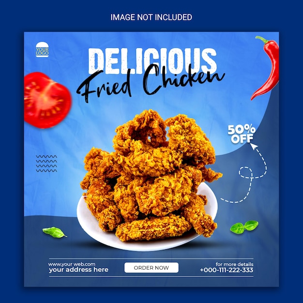 Delizioso banner di social media di pollo fritto.