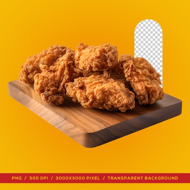 Delicious fried chicken on wooden plate transparent background